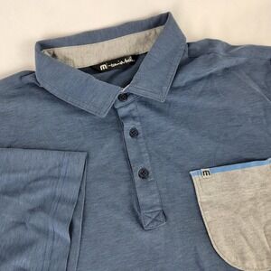 Travis Mathew Mens Blue Pima Cotton Polyester Polo Shirt Pocket Size Large